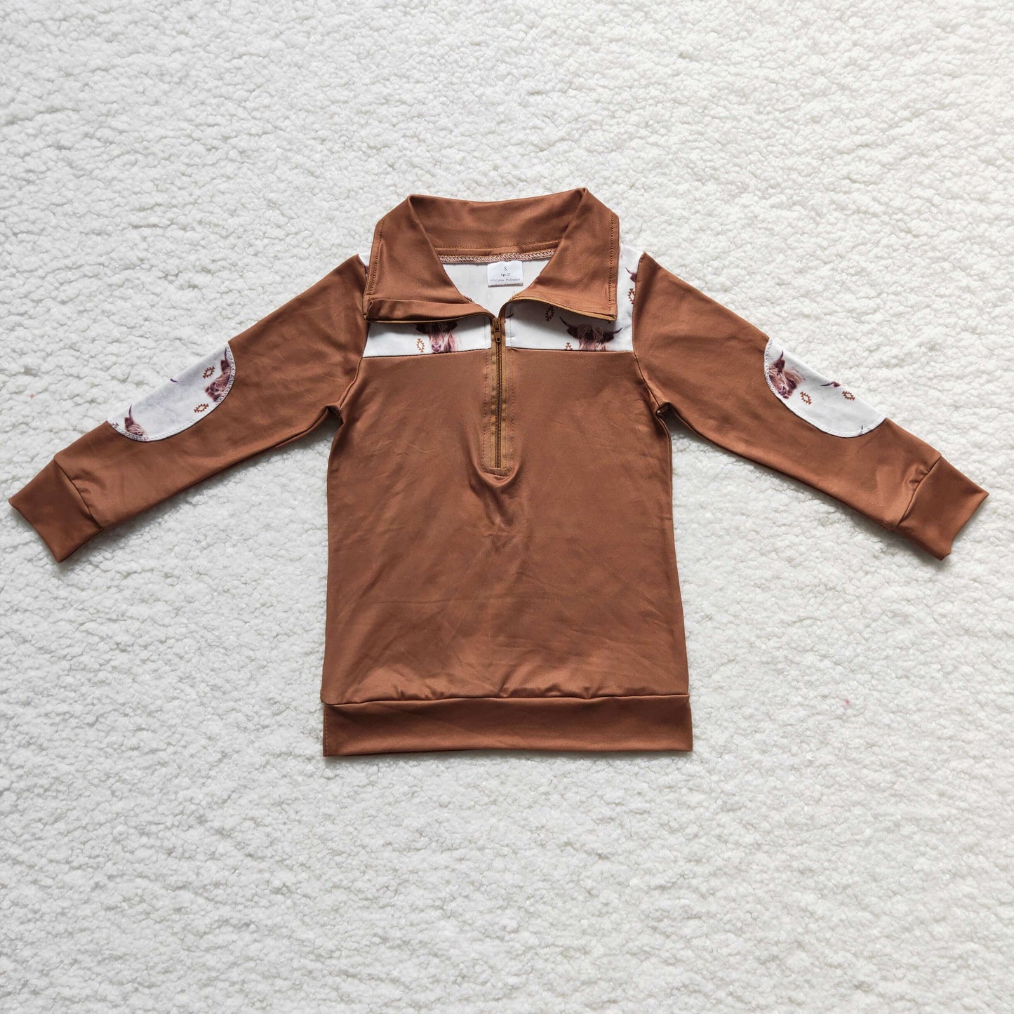 BT0104 Brown Highland Cow Boys Pullover