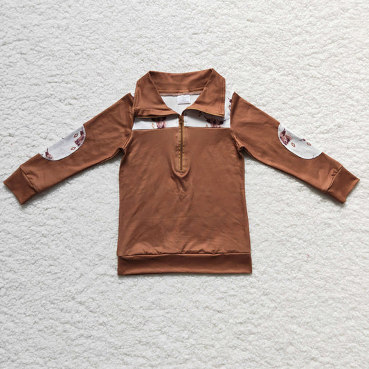 BT0104 Brown Western Highland Cow Boys Pullover