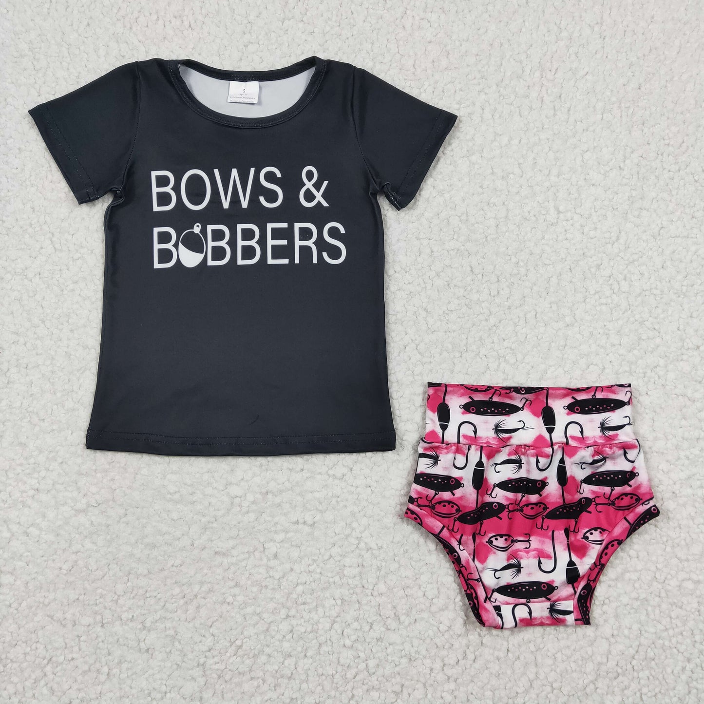 GBO0072 Black Short Sleeve Bows & Bobbers Bummies Romper