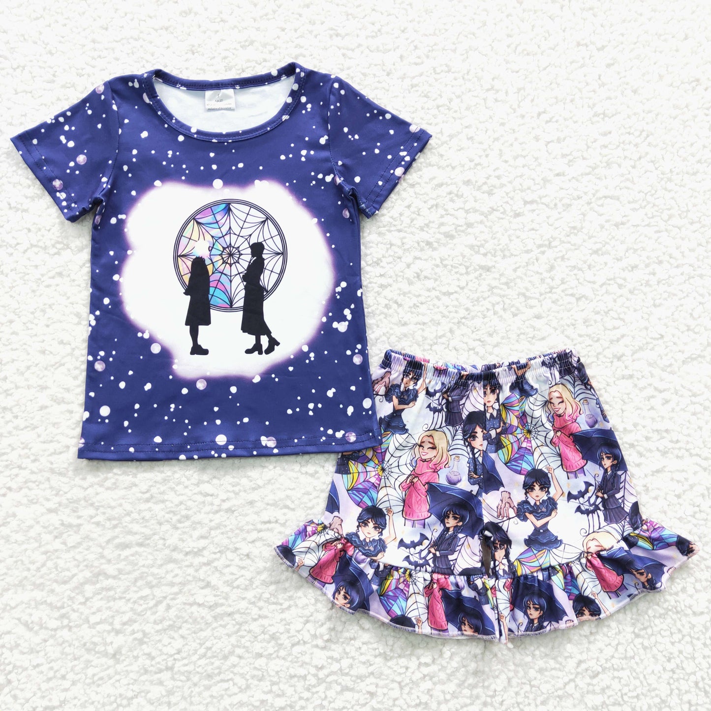 GSSO0296 Wed Short Sleeve Purple Cartoon Baby Girls Summer Set