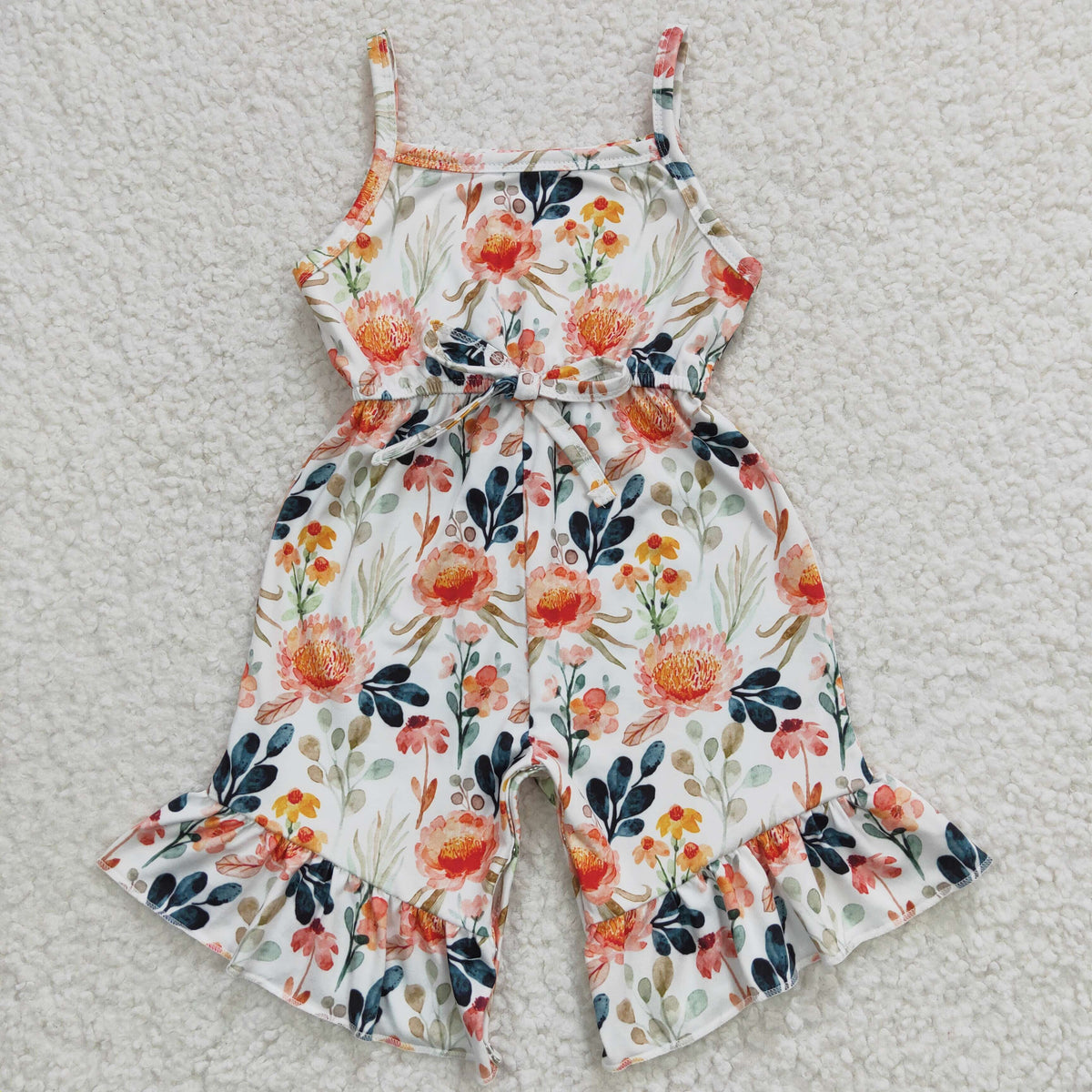 SR0250 Orange Flower Print Baby Jumpsuits