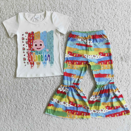 Colorful Short Sleeve Cartoon Casual Outfits