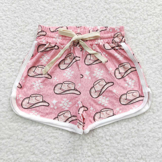 SS0086 Pink Western Hat Kids Summer Sport Shorts