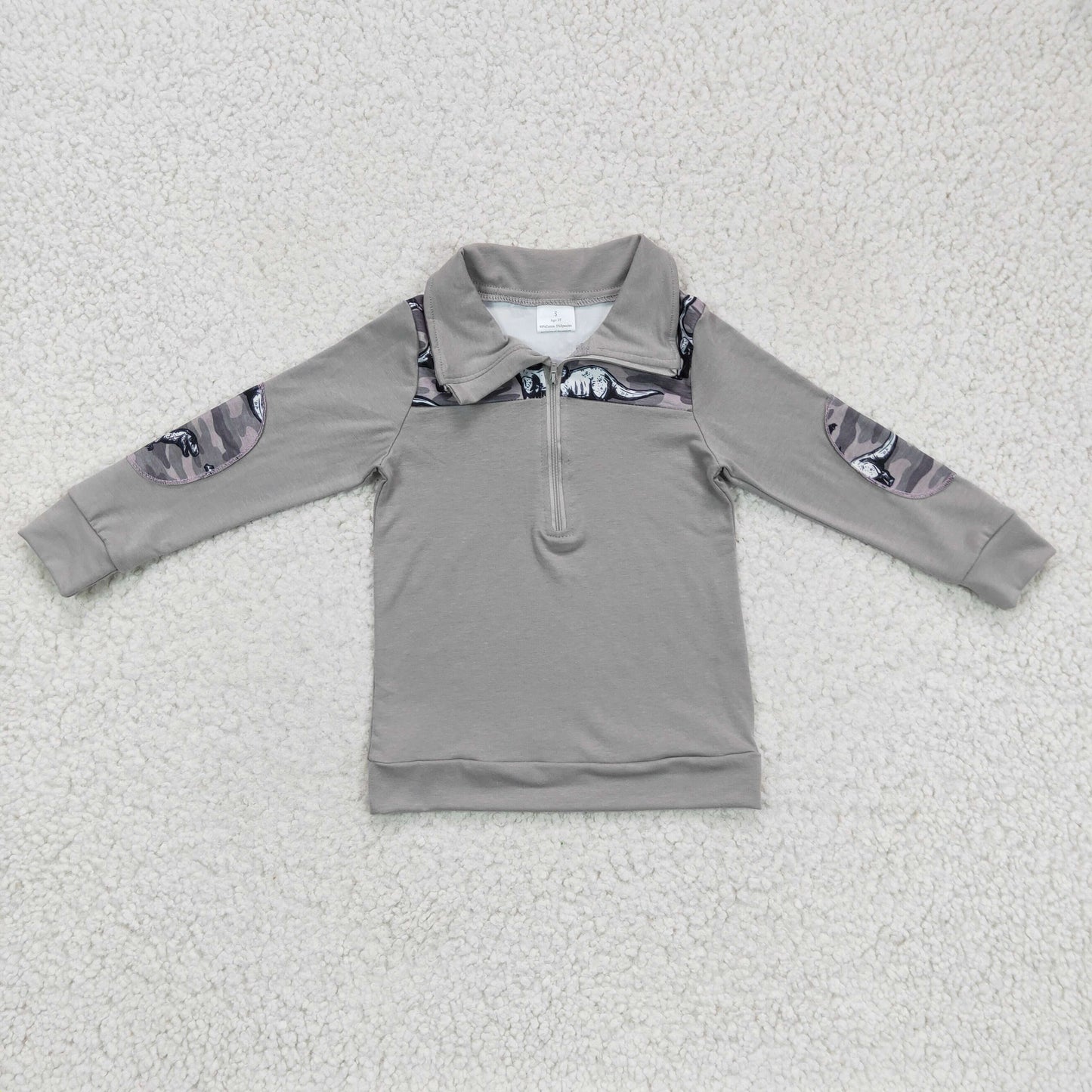 BT0106 Grey Dinosaur Camo Boys Pullover