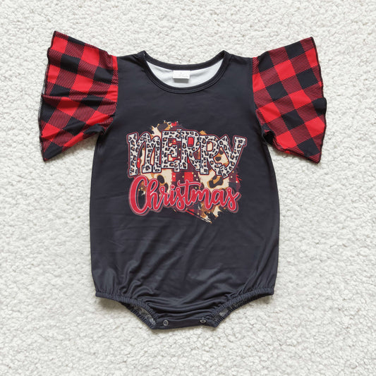 SR0103 Merry Christmas Plaid Print Bummies Romper