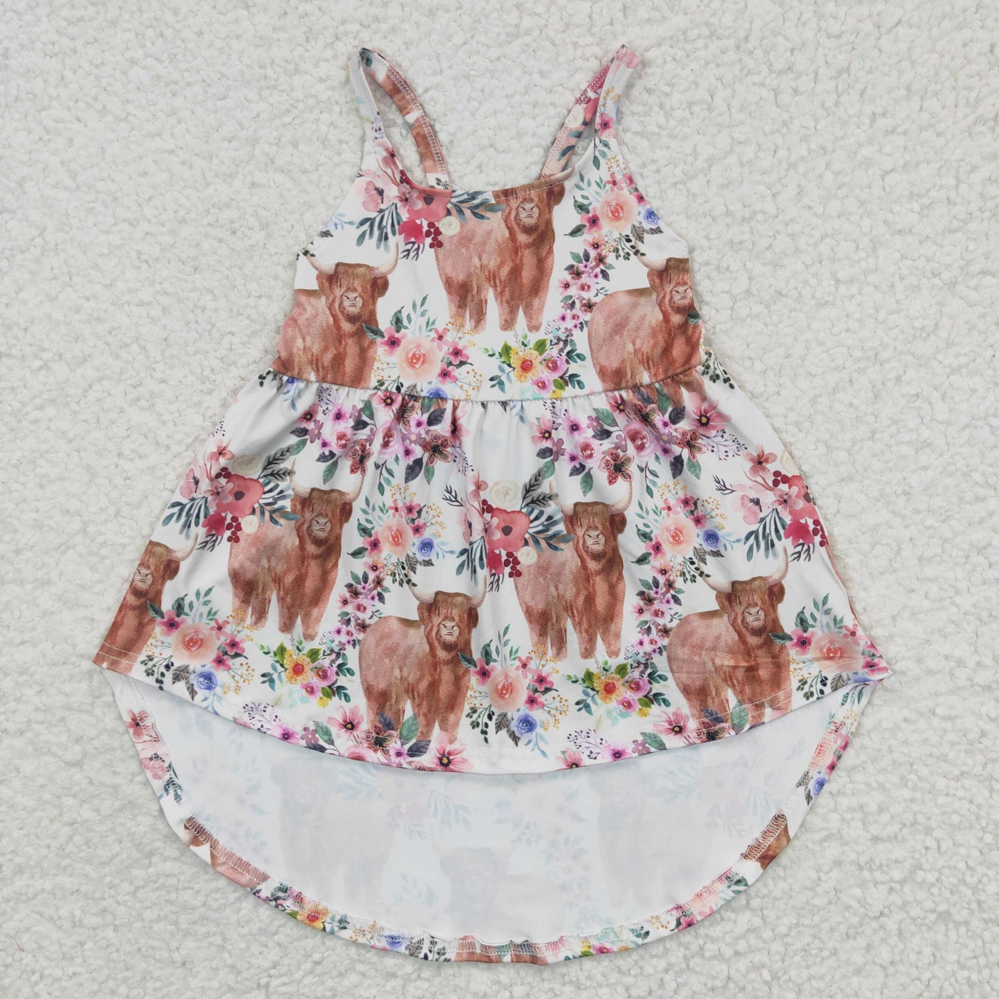 GSD0265 Highland Cow Heifer Summer Hi-low Baby Girls Dress