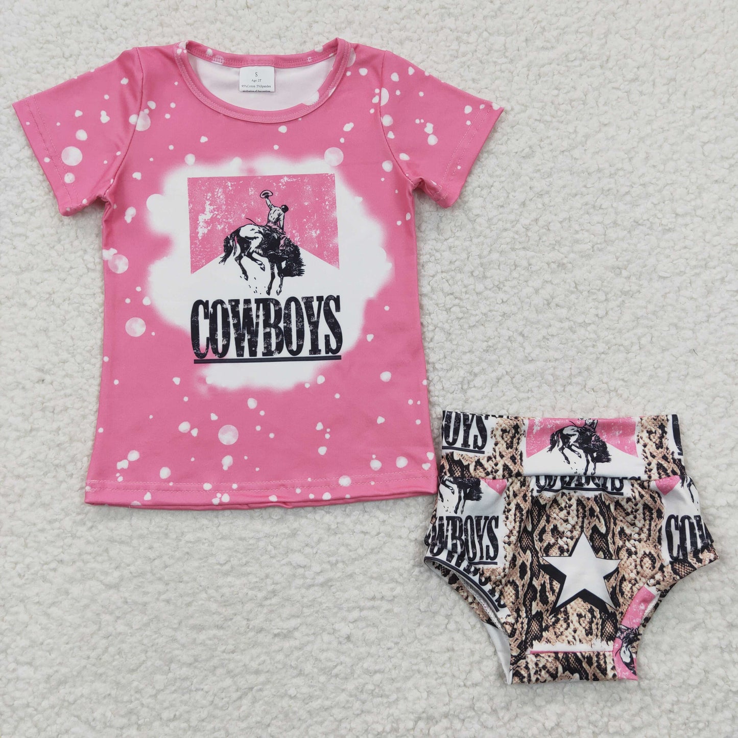 GBO0084 Pink Short Sleeve Cowboys Horse Western Bummies Set