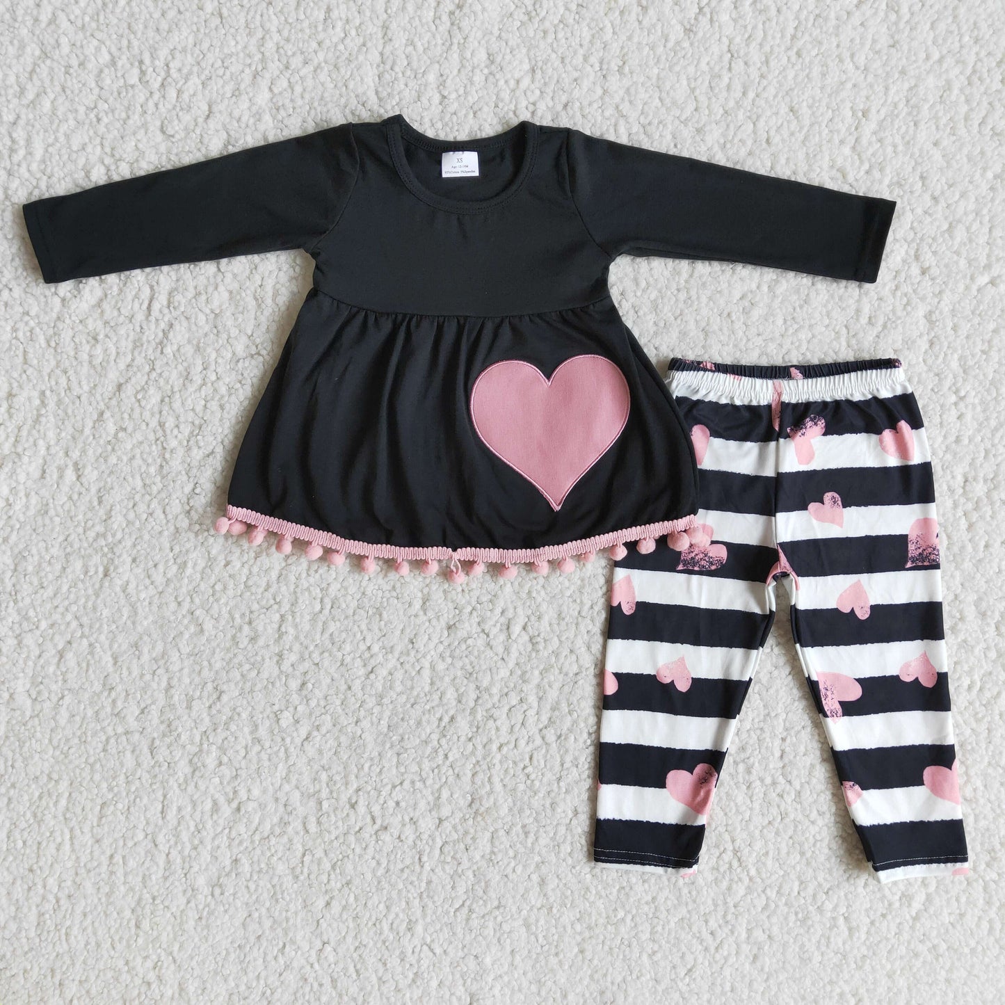 Valentine Pink Love Heart Striped Print Girls Outfits