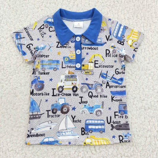 BT0135 Blue Tractor & Bus Boys Shorts Top