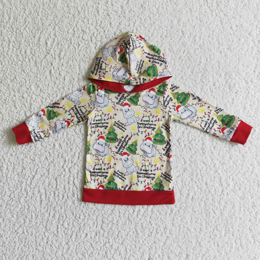 BT0056 Christmas Hippopotamus Boys Hoodie Top