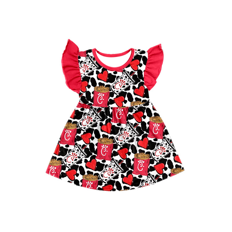 GSD0193 Pre Order Red Ruffles Cow Print Fi Dress (still being made now )