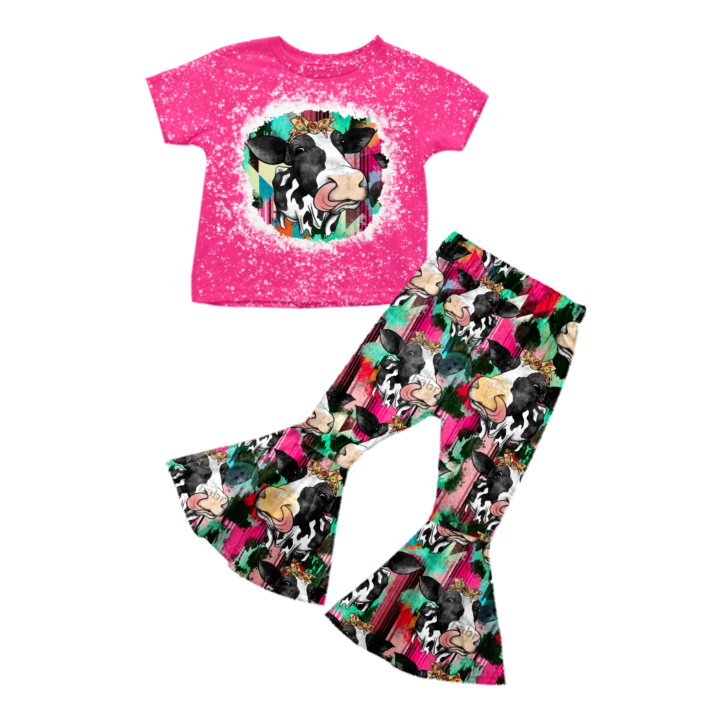 GSPO0344 Pre order Hot Pink Cow Kids Outfits (still being made now )