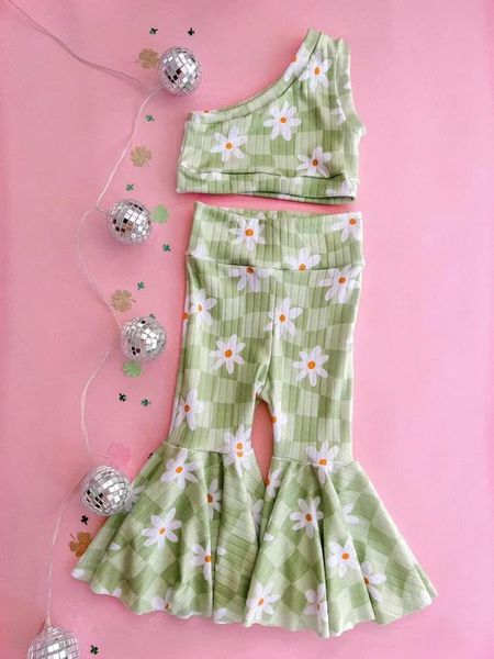 GSPO0524 Green Flower One Shoulder Summer Girls Outfits