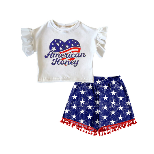 GSSO0222 American Honey 4th Of July Baby Girls Summer Kids Outfits (pre order )