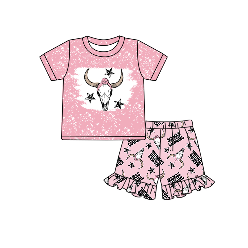 GSSO0224 Cow Skull Pink Western Stars Summer Baby Girls Set (Pre order )