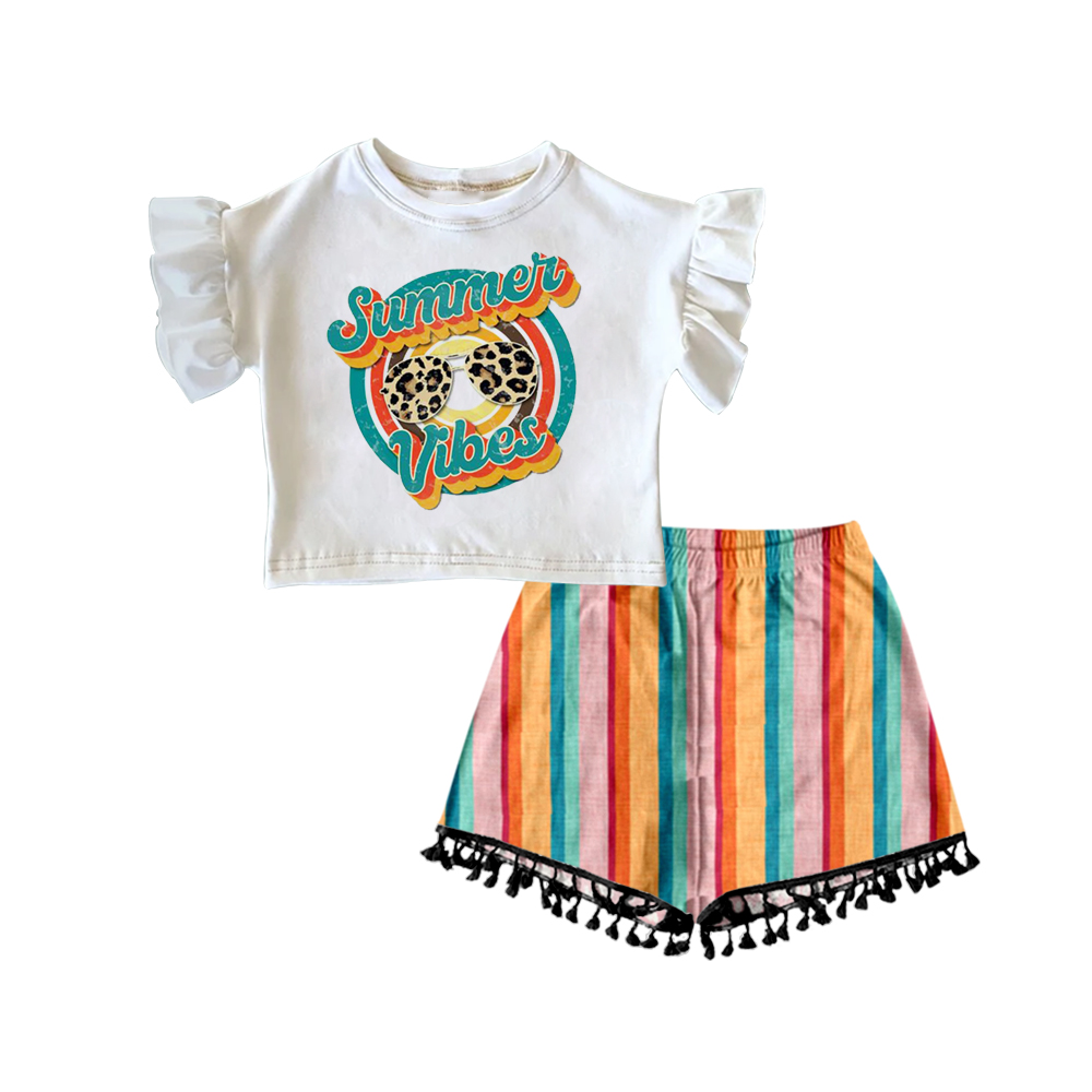 GSSO0225 Summer Vibes Colorful Short Sleeve Striped Print Baby Girls Set (Pre order )