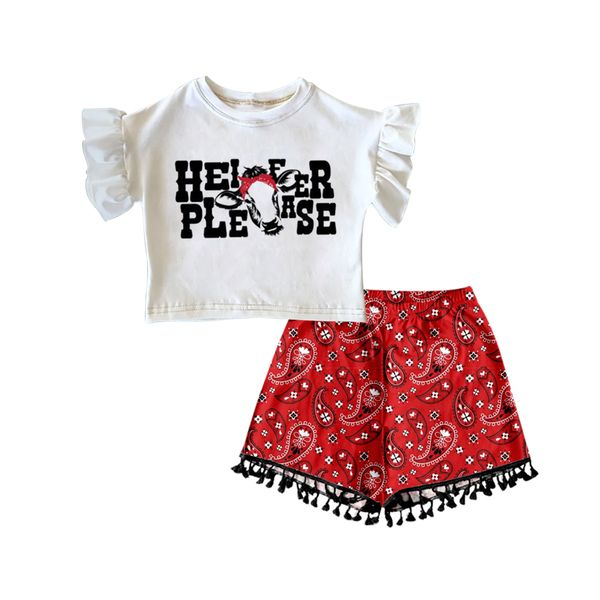 GSSO0226 Heifer Please Short Sleeve Red Shorts Baby Girls Set (Pre order )