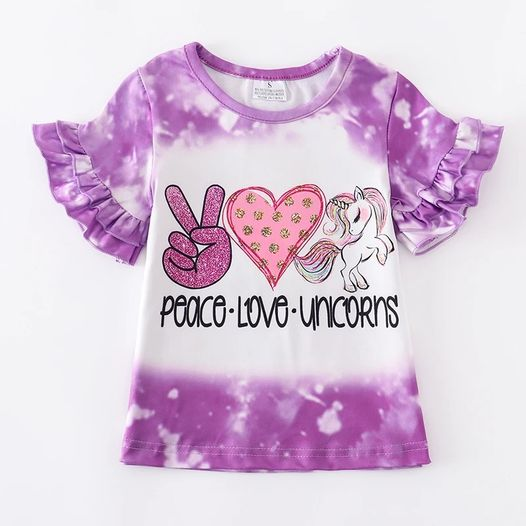 GT0161 Peace Love Horse Purple Bleach Short Sleeve Shirts Top