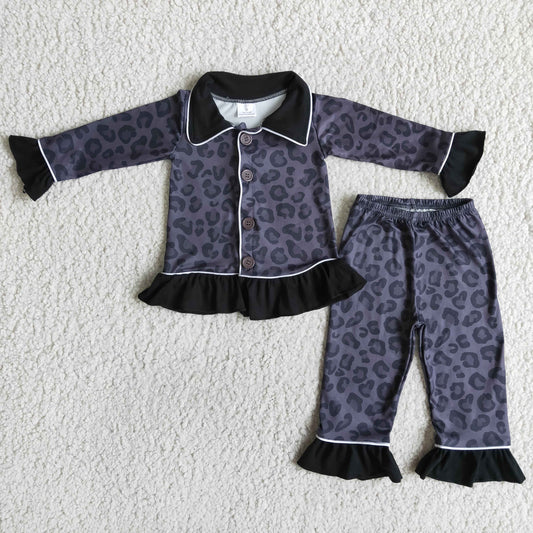 Black Leopard Print Girls Pajamas
