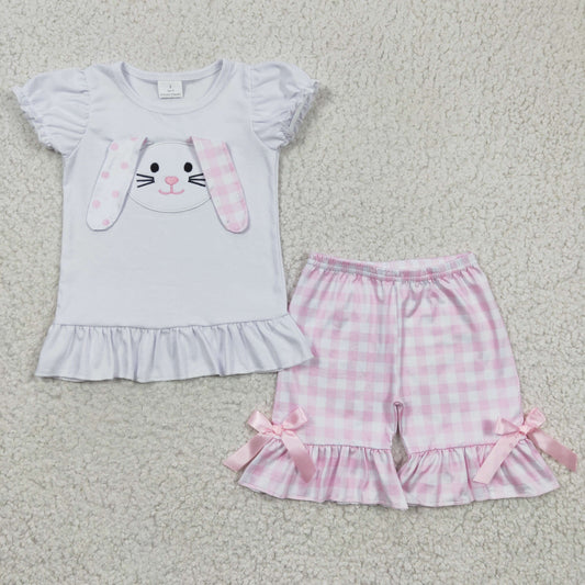GSSO0128 Easter Bunny Girls Embroidery Short Sleeve Set