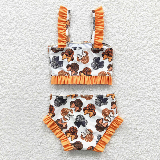 S0046 Cartoon Orange Girls Bathing Suits Swimsuits