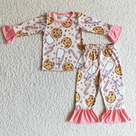 GLP0189 Christmas Cookie & Milk Pink Girls Pajamas