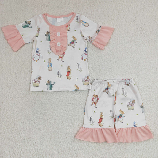GSSO0155 Bunny Easter Shorts Baby Girls Pink Pajamas