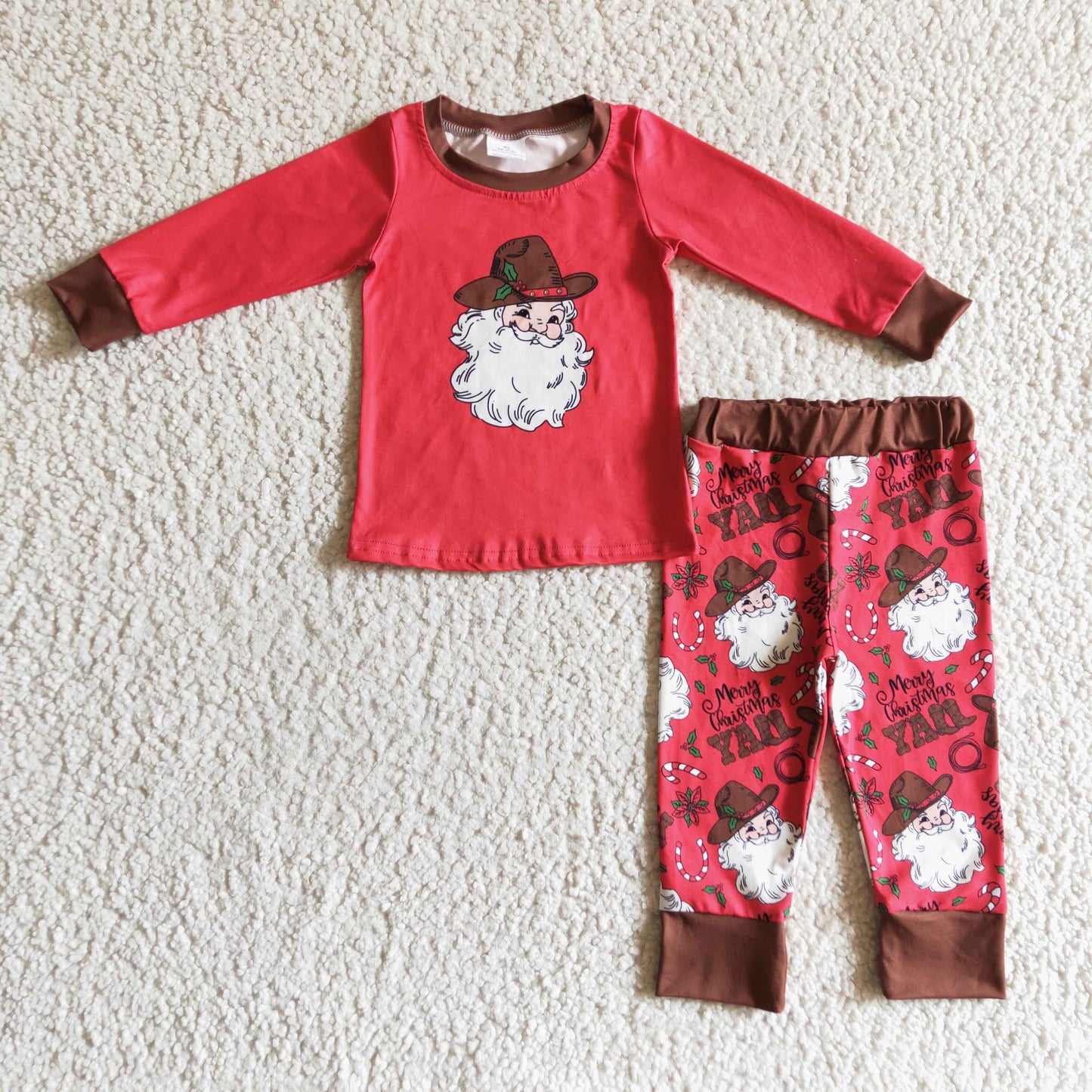 BLP0119 Christmas Red Santa Long Sleeve Pants Boys Pajamas Boys Set