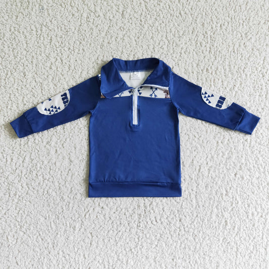 BT0018 Blue Western Cow Pullover zipper boys pullover