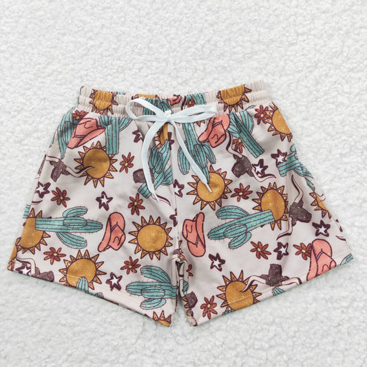 S0030 Sun Cactus  Western Boys Swimming Trunks