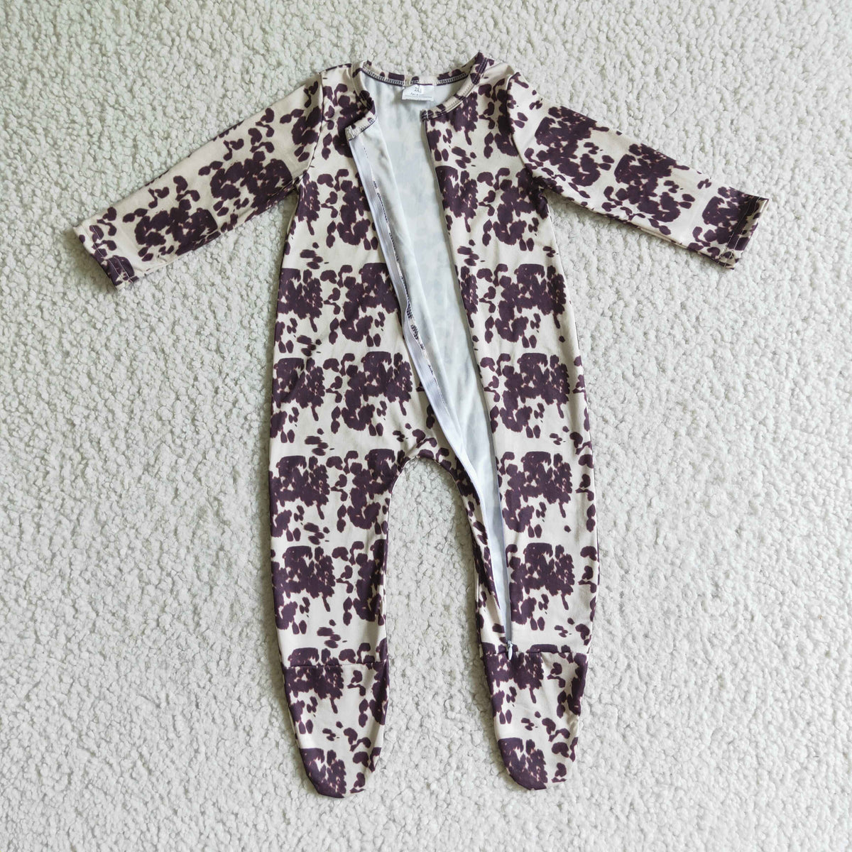 LR0068 Cow Print Baby Kids Long  Sleeve Zipper Romper