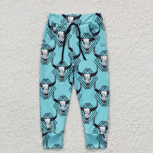 P0087 Blue Cow Skull Western Boys Pants