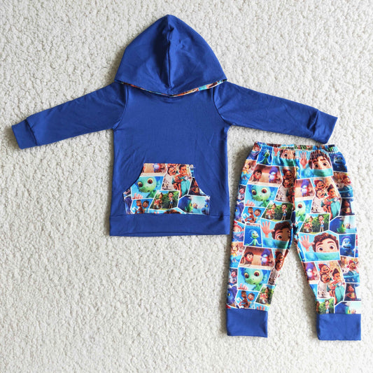 Fall/Winter Long Sleeve Boys Cartoon Print Casual Hoodie Sets