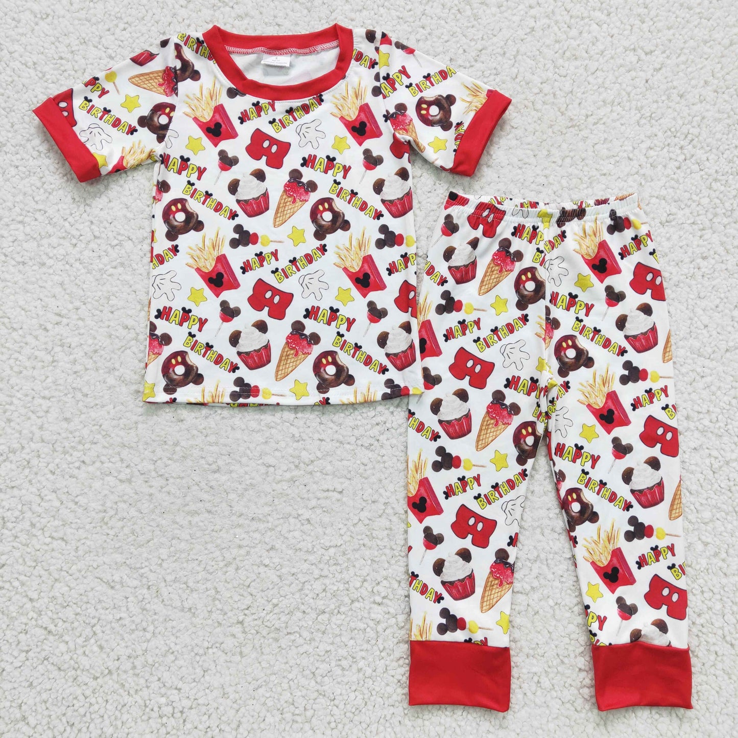 BSPO0047 Red Cartoon Happy Birthday Boys Pajamas
