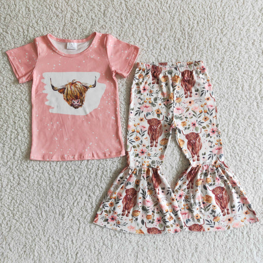 GSPO0030 Pink Heifer Floral Print Baby Girls Outfits