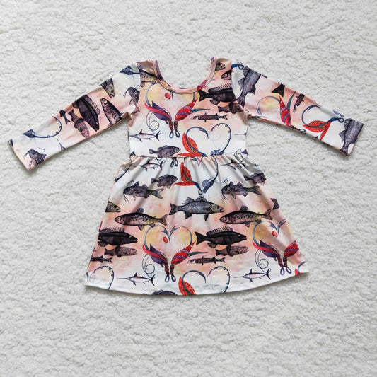 GLD0172 Fishing Heart Long Sleeve Baby Girls Dress