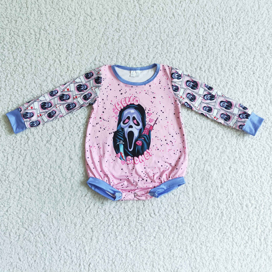 LR0086 Halloween Ghost Pink Scary Bummies Romper
