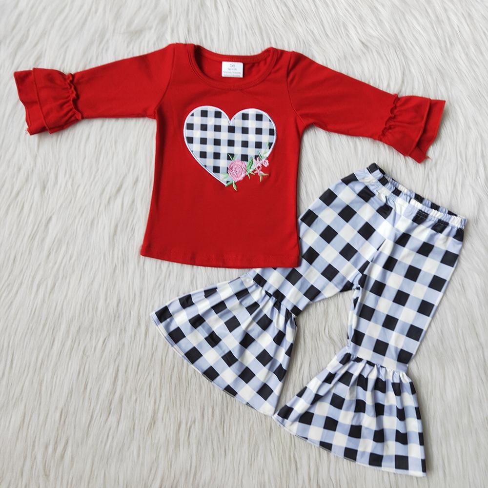 Valentines Plaid Print Love Heart Red Set