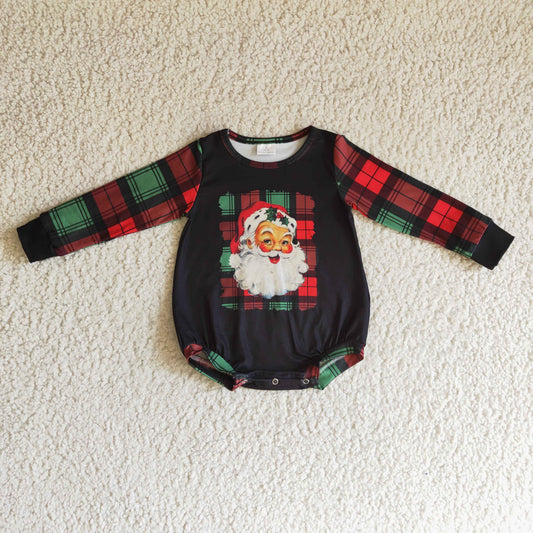 LR0177 Christmas Santa Plaid Print Bummies Romper