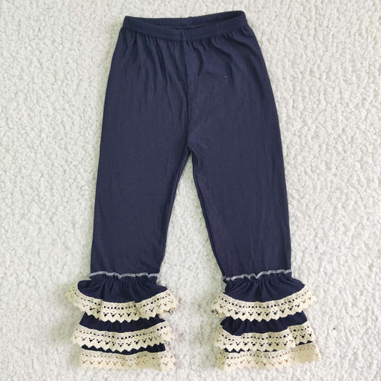 A4-15 Navy Lace Ruffles Denim Pants