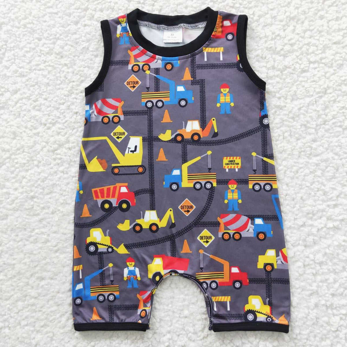 SR0341 Construction Sleeveless Summer Grey Boy Romper