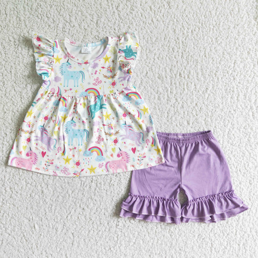 C10-3 Unicorn Flutter Sleeve Purple Girls Outfits
