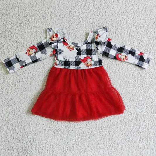 GLD0121 Christmas Santa Plaid Print Red Tutu Dress