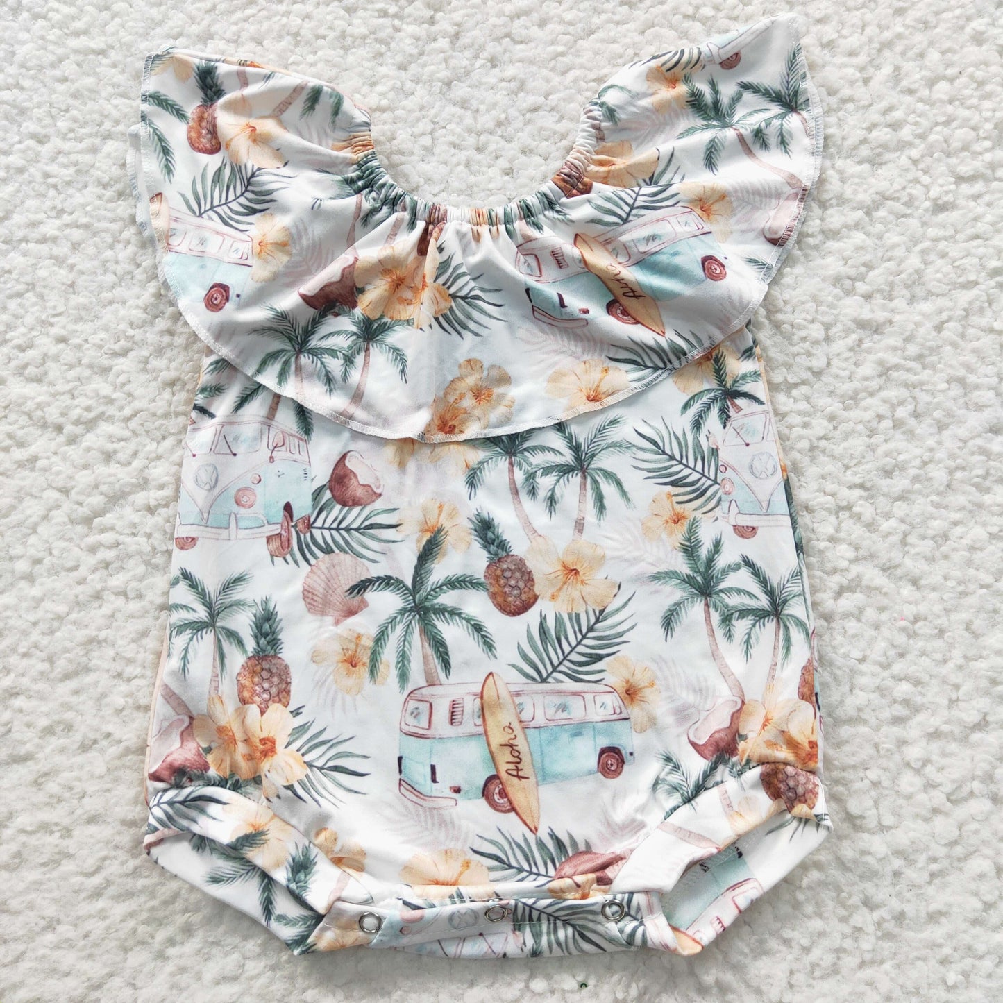 SR0254 Summer Flutter Sleeve Coconut Cool Baby Girls Off Shoulder Romper