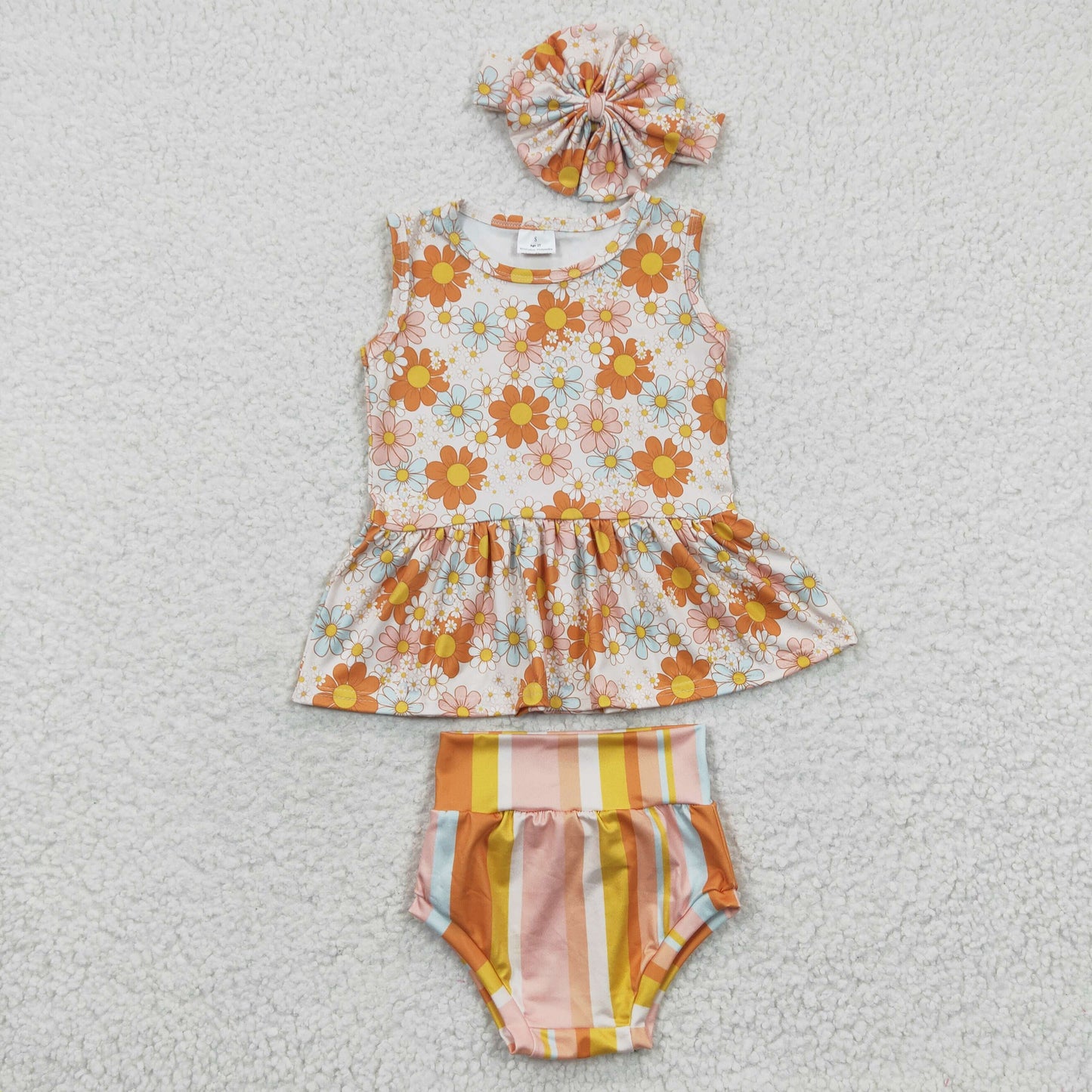 GBO0106 Flower Tunic Dress Striped Print Bummies Set