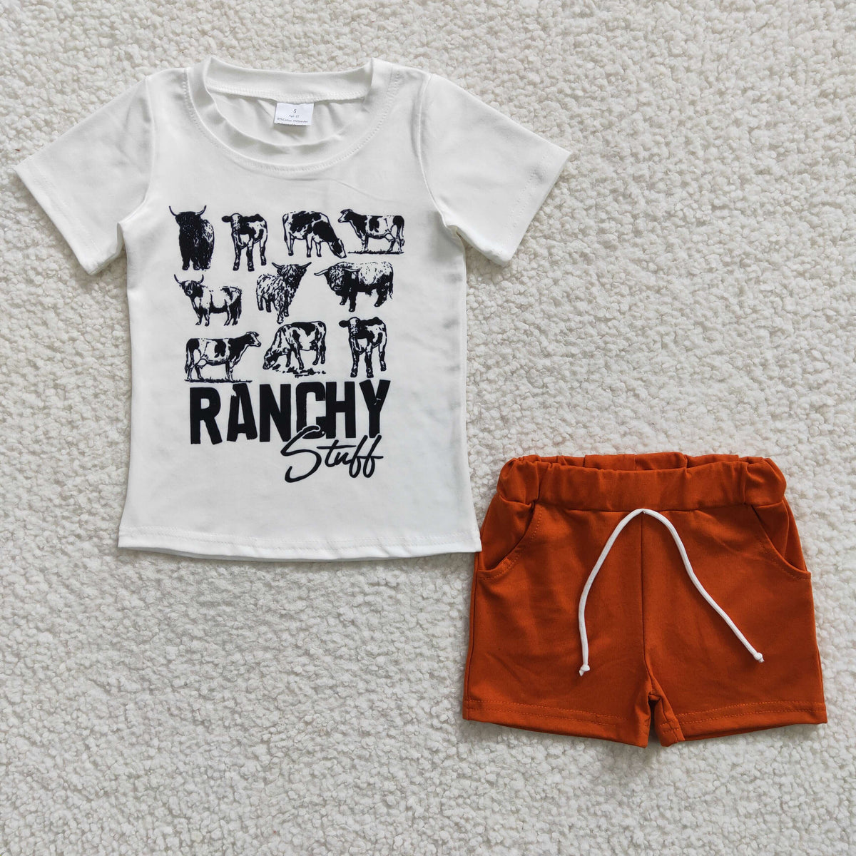 BSSO0191 Cow Ranchy Stuff Brown Shorts Boys Summer Set