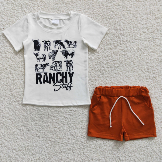 BSSO0191 Cow Ranchy Stuff Brown Shorts Boys Summer Set