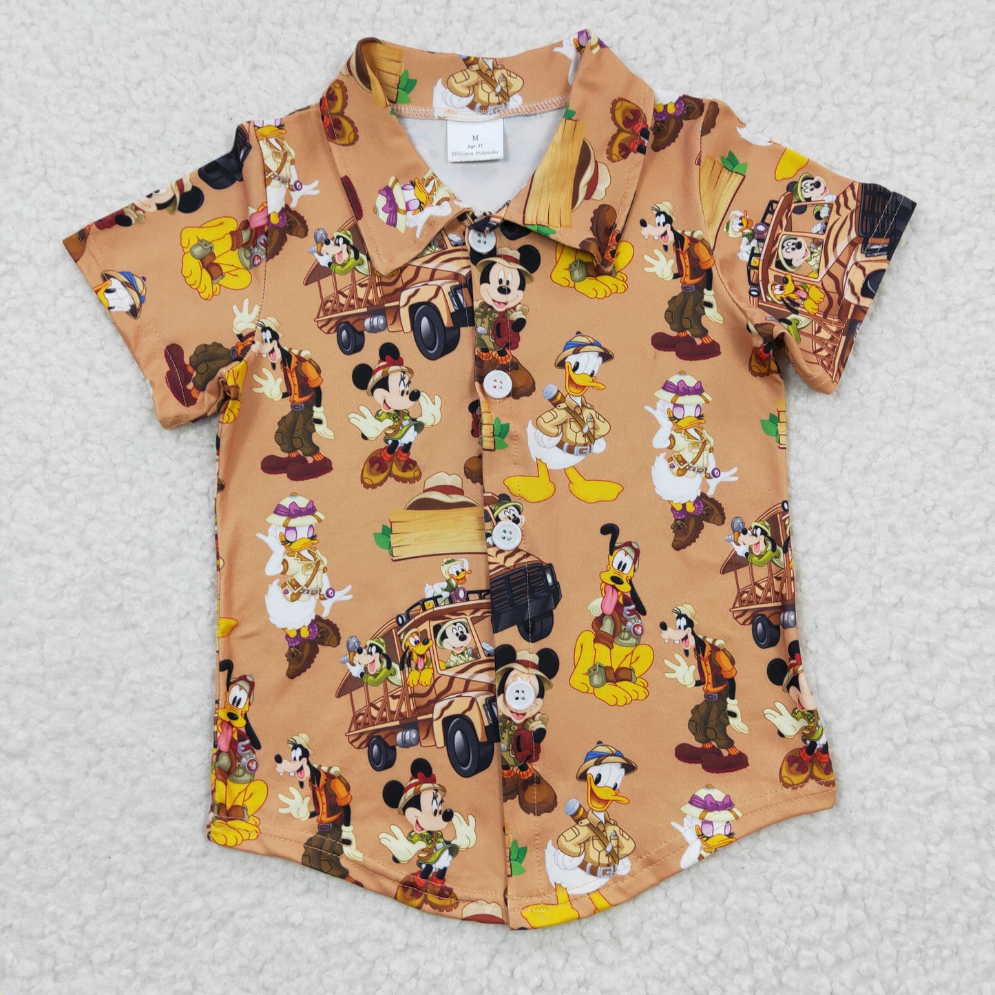 BT0155 Brown Cartoon Short Sleeve Boys Shirts Top