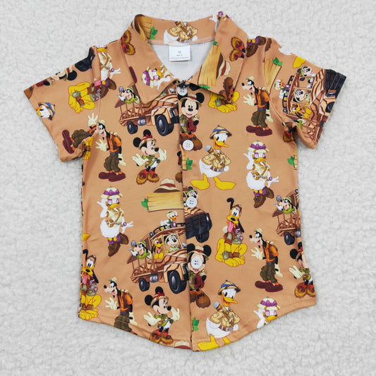 BT0155 Brown Cartoon Short Sleeve Boys Shirts Top