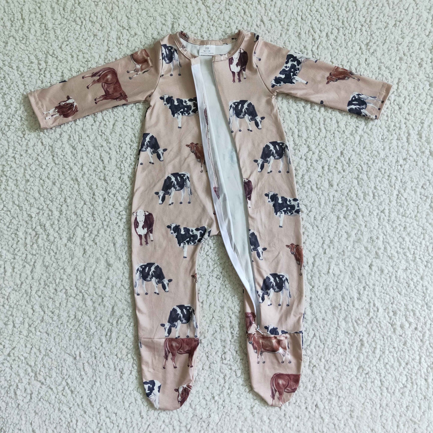 LR0073 farm cow long sleeve zipper boys romper